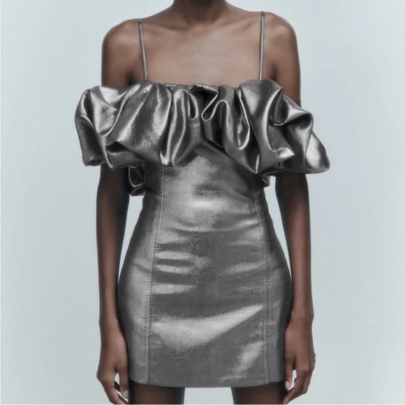 Zara | Dresses | Zara Metallic Ruffle Dress | Poshmark Zara | Dresses | Zara Metallic Ruffle Dress | Poshmark